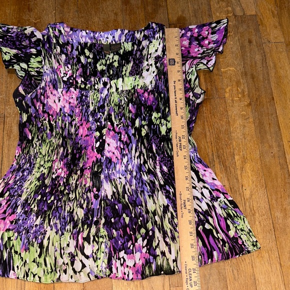 Vibrant Y2K Purple and Green‎ Women's Crinkle Blouse Stretch Shirt - Picture 7 of 7